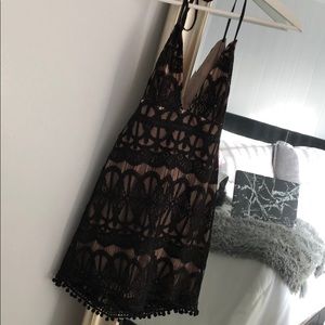 LACE DRESS W/ POM POM TRIMMING